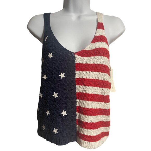Moon & Madison Womens Patriotic Knit Cropped Tank USA Flag Design Size Small - Picture 1 of 7